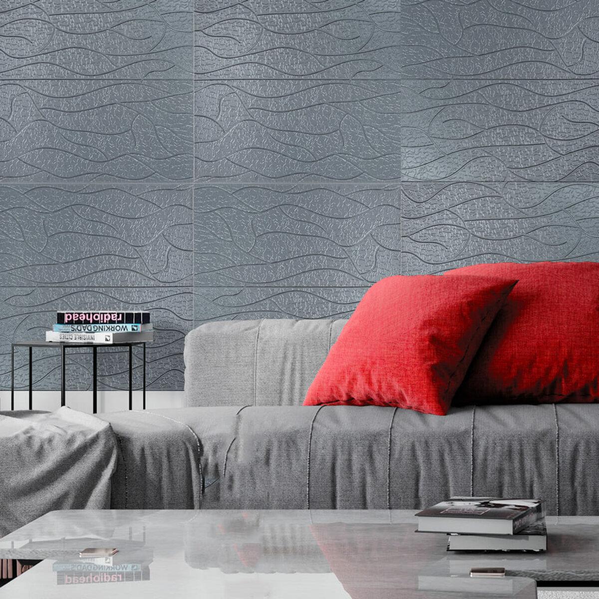 Декоративные самоклеящиеся 3D панели серебро в интерьере 700x700 мм