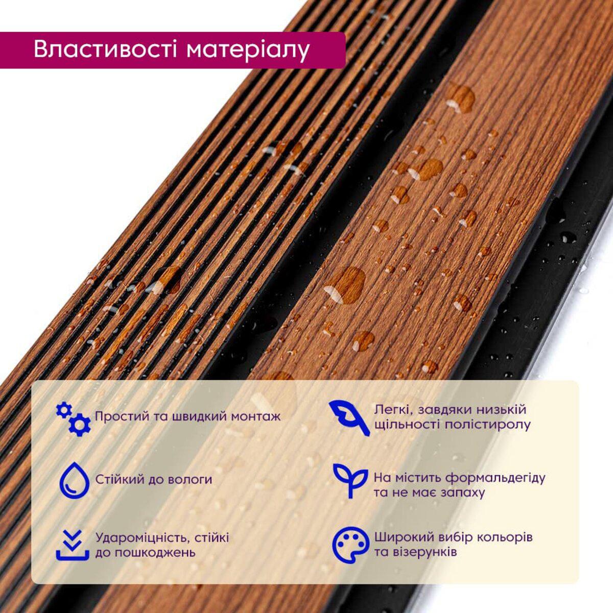 Рейка имитация дерева с полимерным покрытием — крупный план, водостойкая фактура, рейка PS