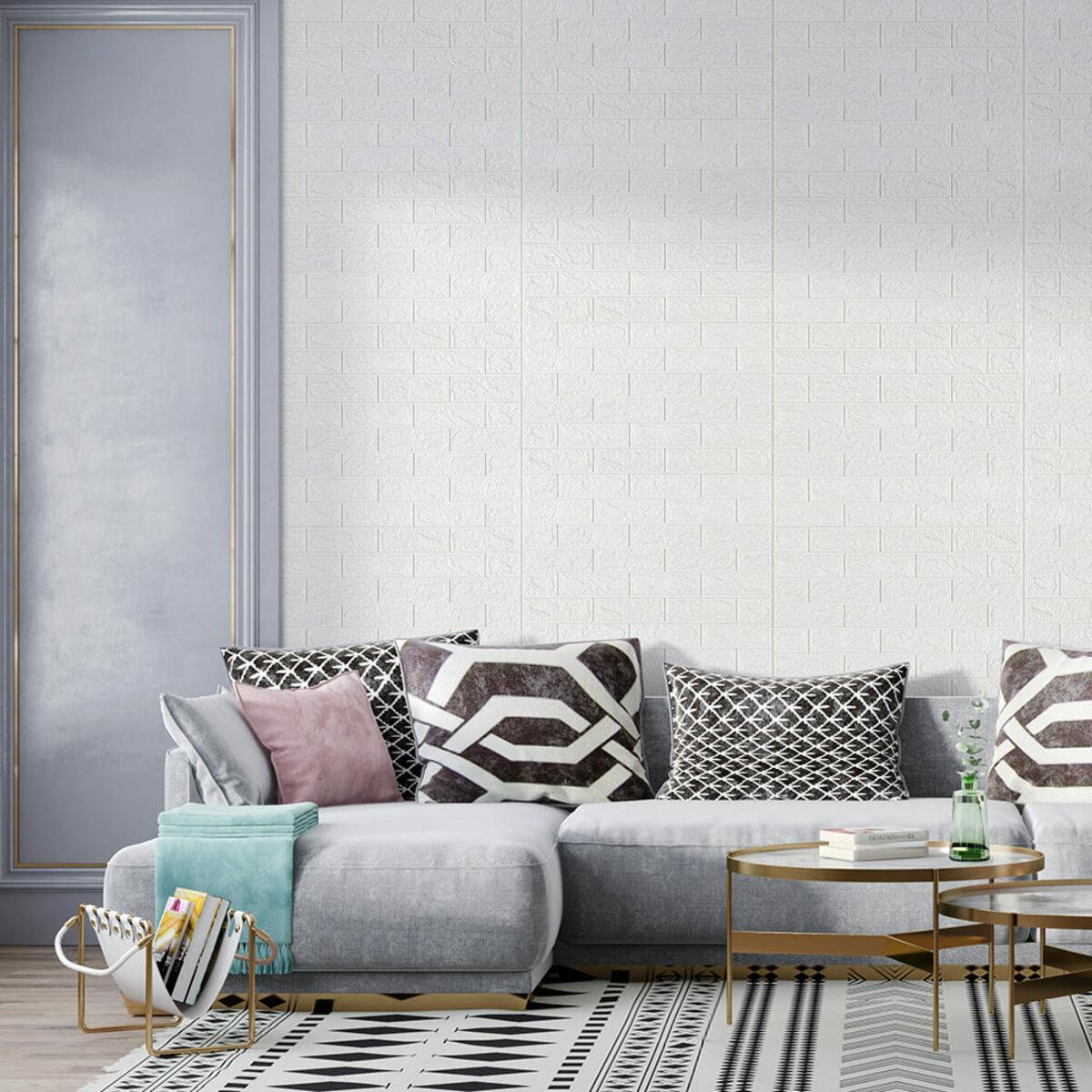 рулонные декоративные панели белый кирпич в интерьере 700х19600 мм