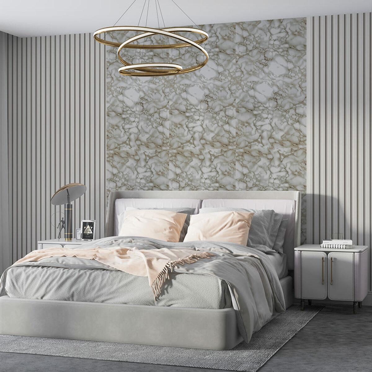 Декоративная самоклеящаяся плитка для стен 600x300 мм в интерьере спальни, имитация мрамора