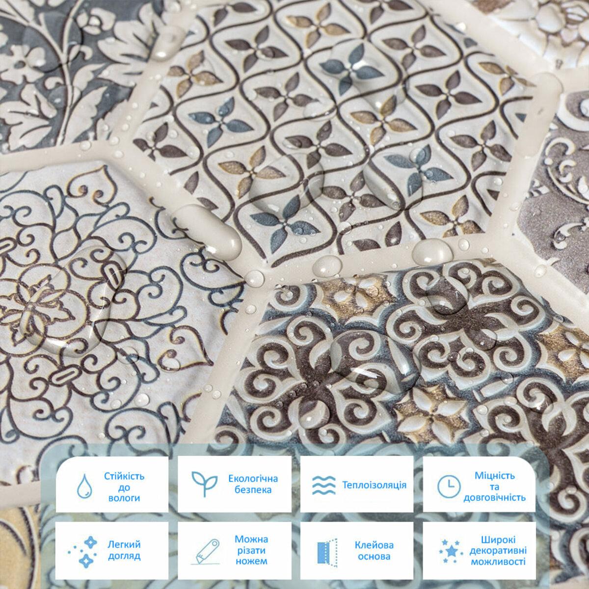 влагостойкая ПВХ панель для стен — шестиугольная плитка с каплями воды, полиуретановое покрытие