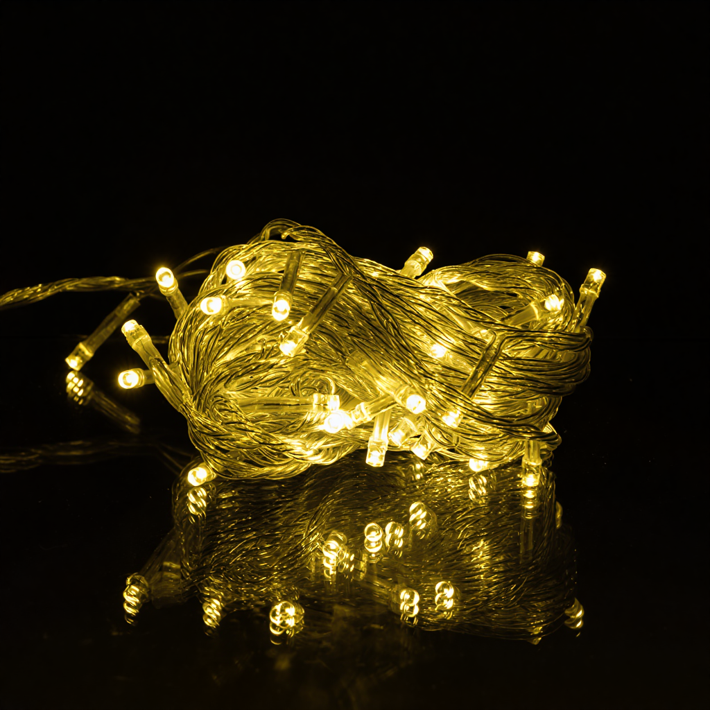 комнатная светодиодная гирлянда нить 6 м с тёплым жёлтым светом украшает изголовье кровати