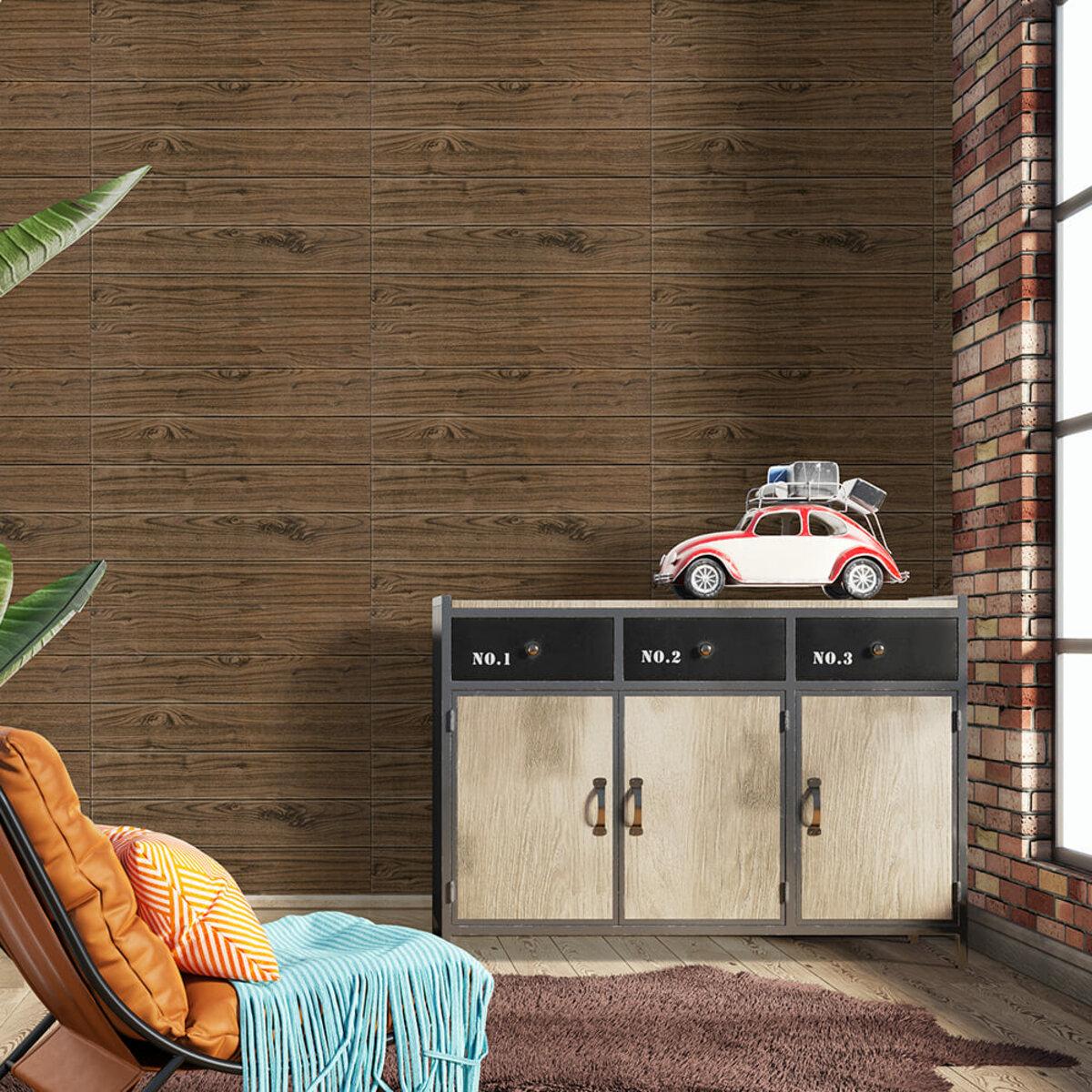 Декоративные 3D панели темный дуб в интерьере — деревоподобные 3D панели для стен 700x700