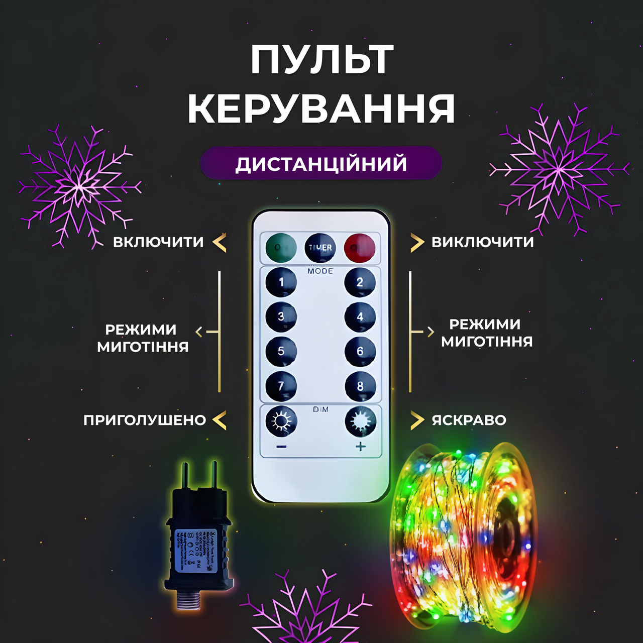 Пульт дистанційного керування для мультикольорової LED гірлянди Роса 500 світлодіодів