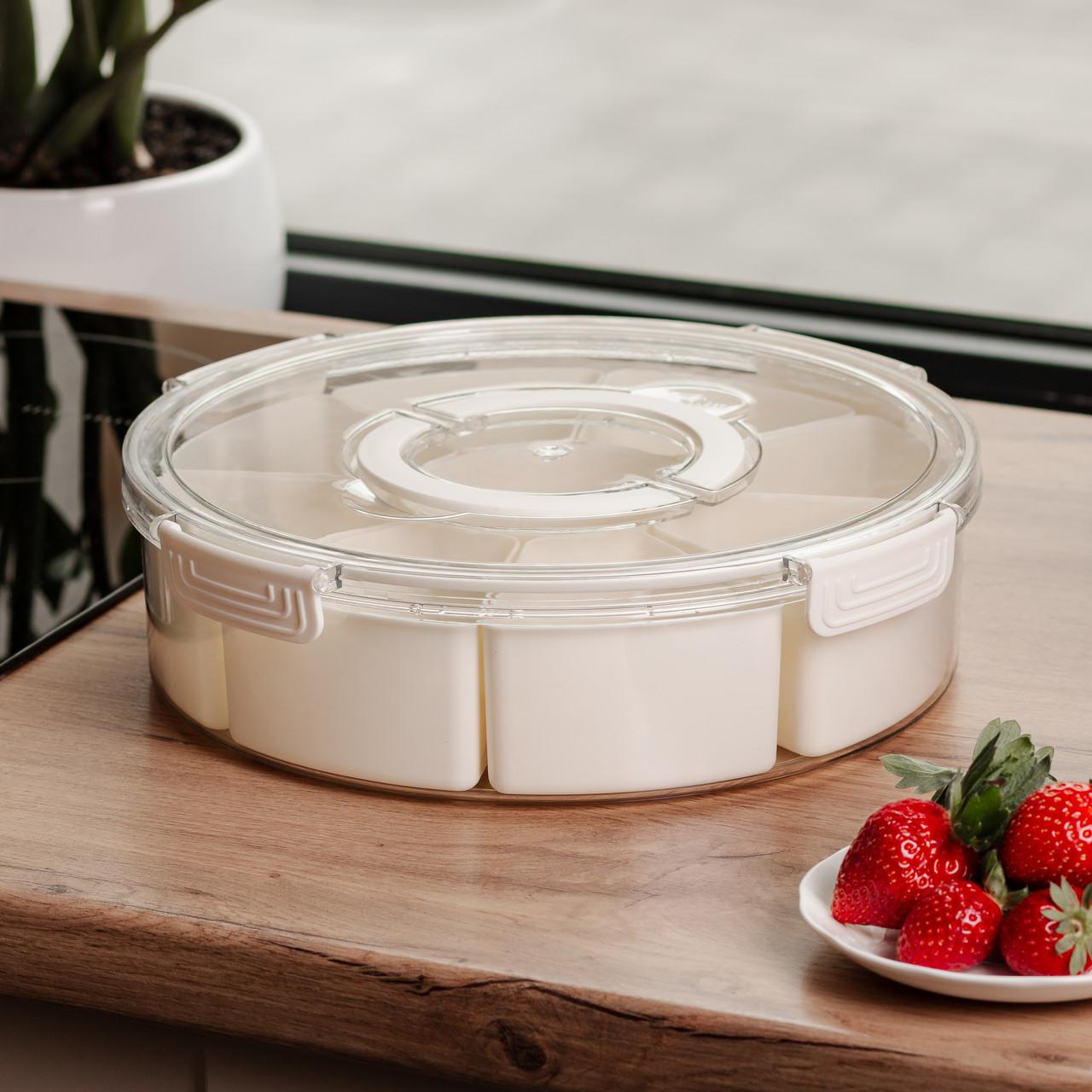 Пищевой контейнер с 9 отсеками для хранения специй и приправ, объем 3.5 л, диаметр 29 см, бежевый