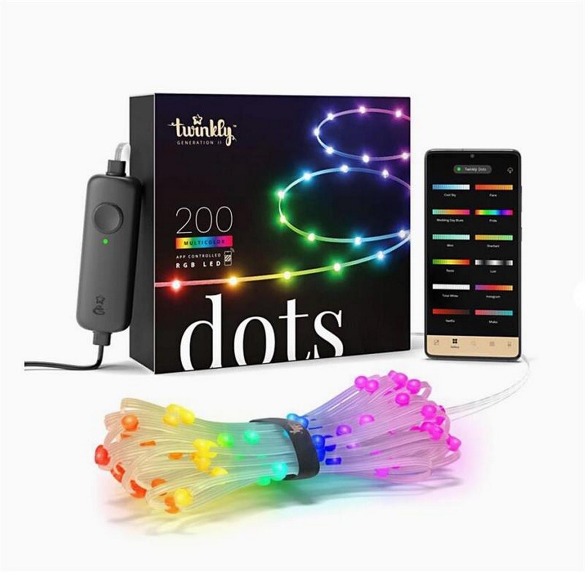 Умная светодиодная гирлянда Twinkly Dots RGB 200 с контроллером и приложением — гибкая RGB гирлянда для ёлки и интерьера