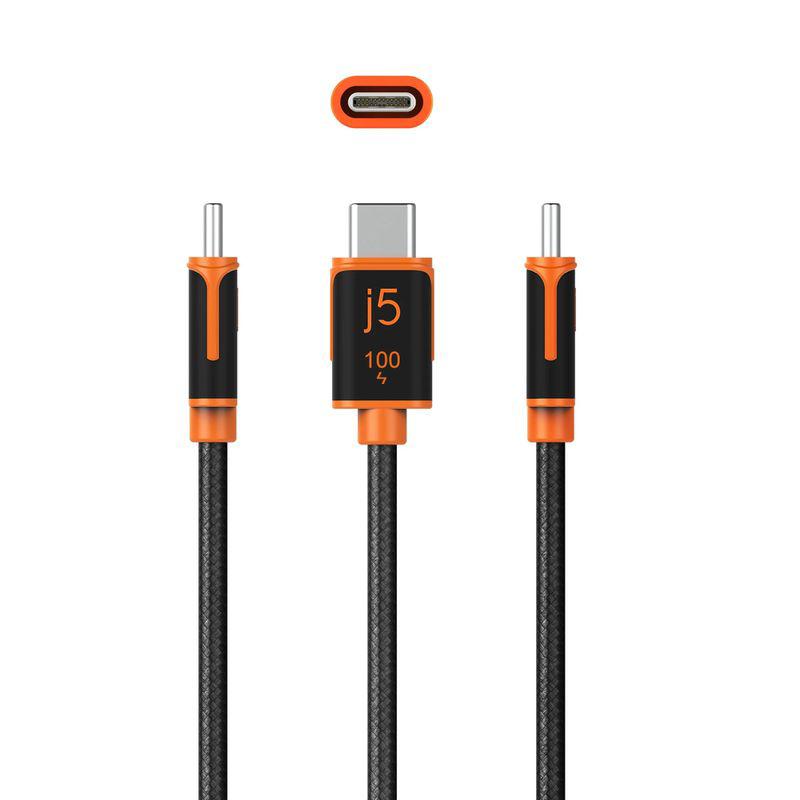 Посилений кабель j5create USB-C тато – USB-C тато 100 Вт у чорному обплетенні