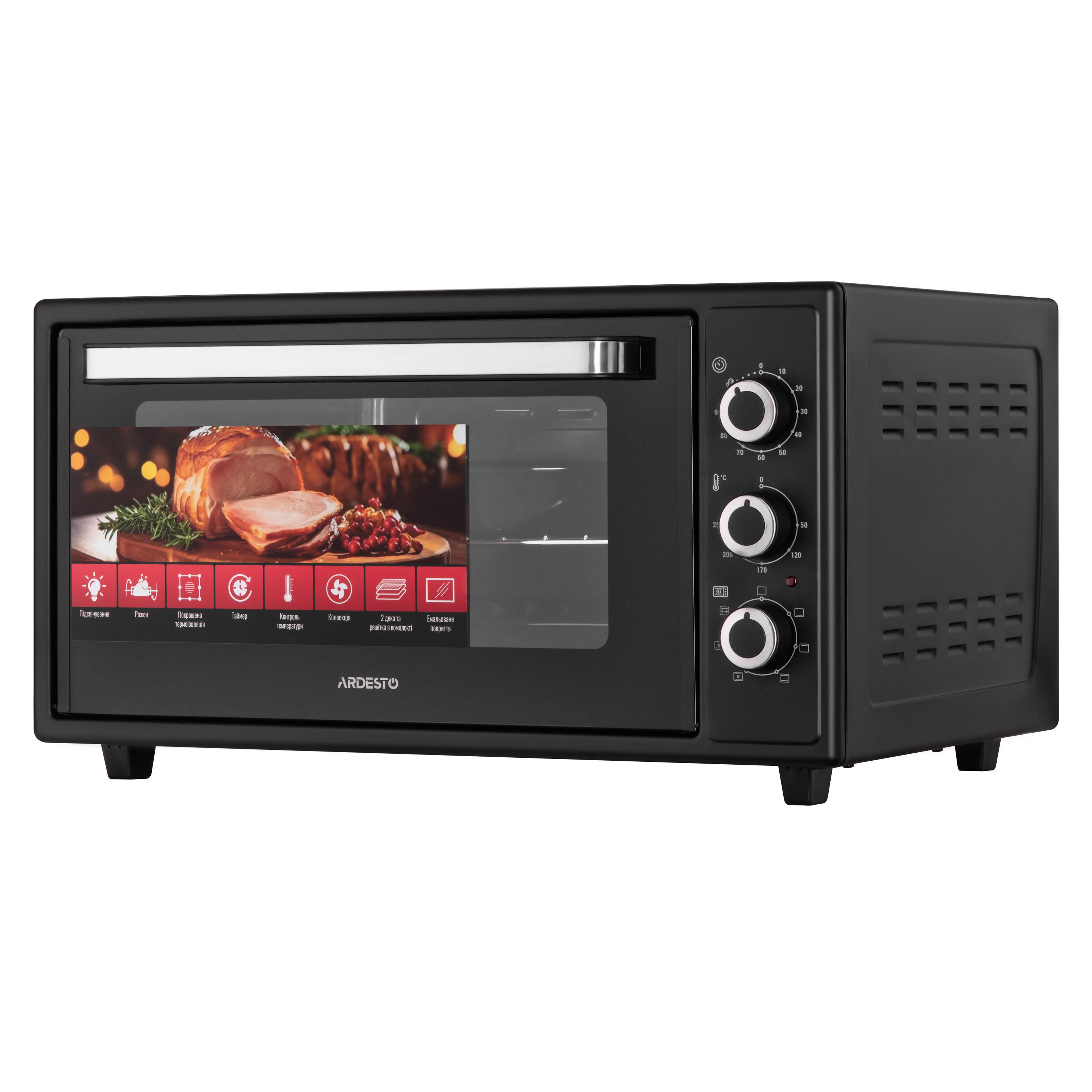 настольная электрическая печь 48 л ARDESTO черная с конвекцией и таймером