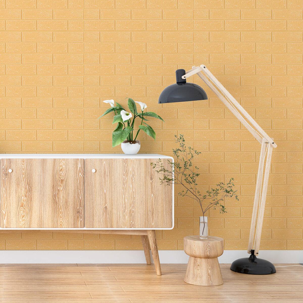 Самоклеящаяся 3D панель в интерьере — бежевый кирпич 3080x700 мм, декор для стен