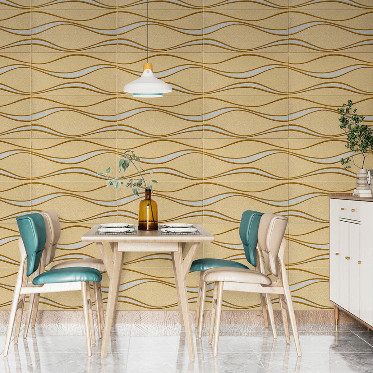 3D панель золотые волны 700x700 мм в интерьере — панели для стен и потолка