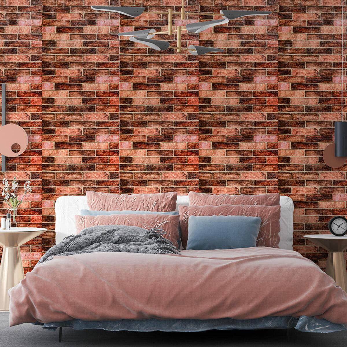 3D панель в интерьере коричневый кирпич рулонные декоративные стеновые панели