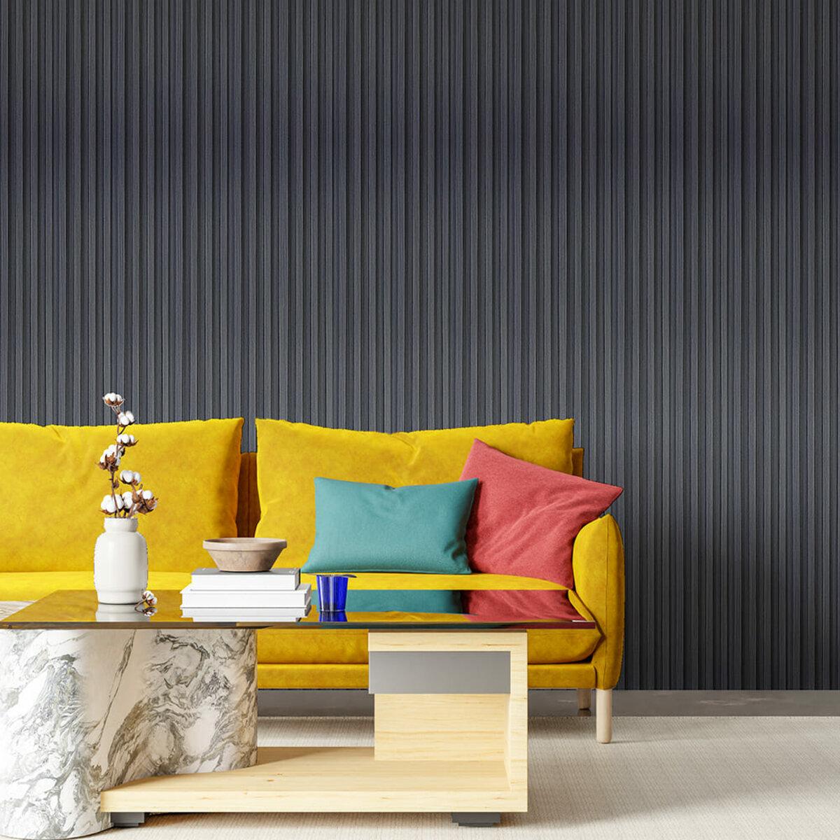 Декоративная рейка WPC графит в интерьере — реечная облицовка стен из WPC