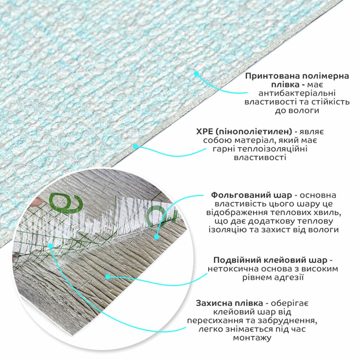 Схема слоёв обоев XPE: полимерная плёнка, фольга, XPE, двойной клеевой слой — обои с фольгой и утеплителем