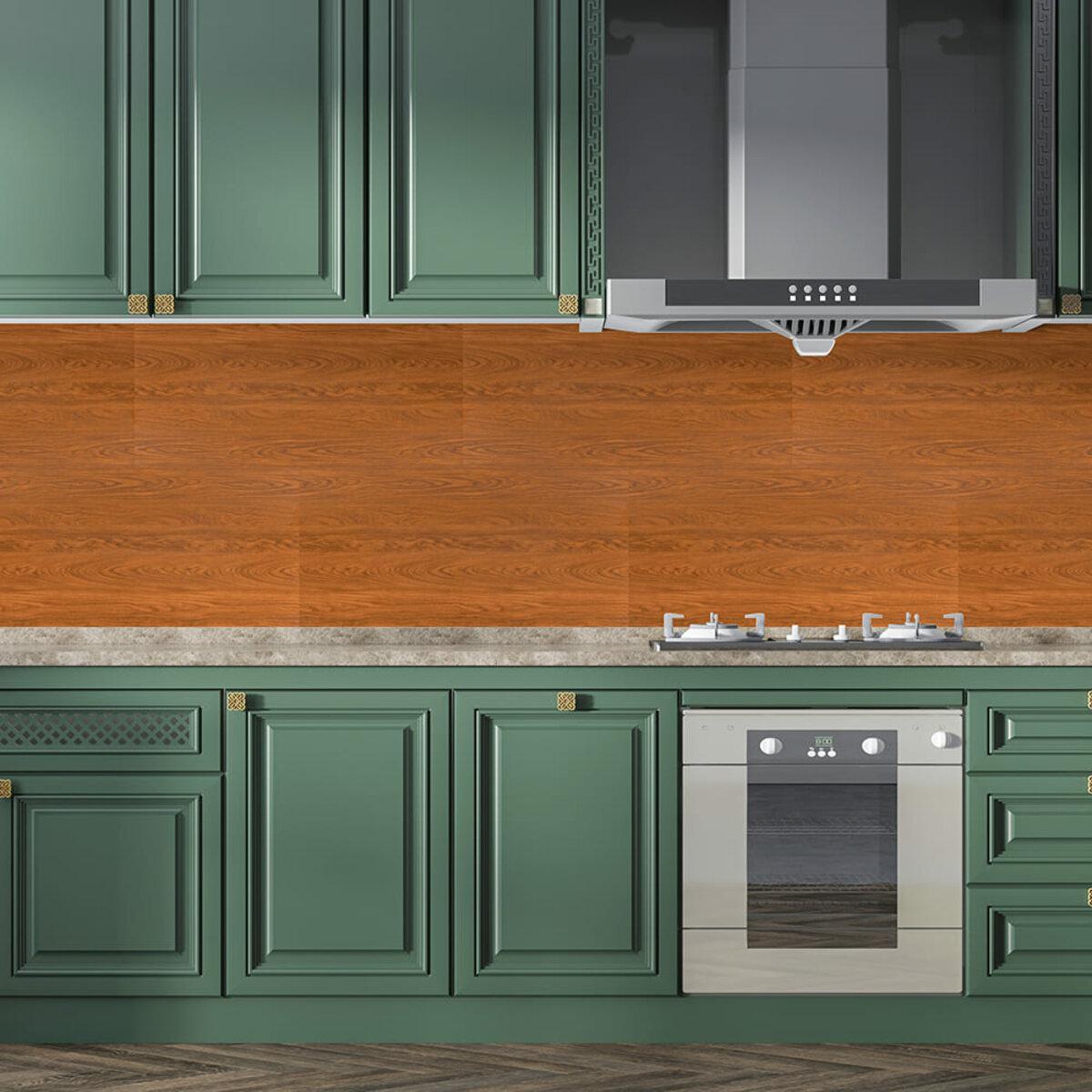 самоклеящаяся PET плитка 600x300 мм в интерьере кухни — водостойкая декоративная стеновая панель