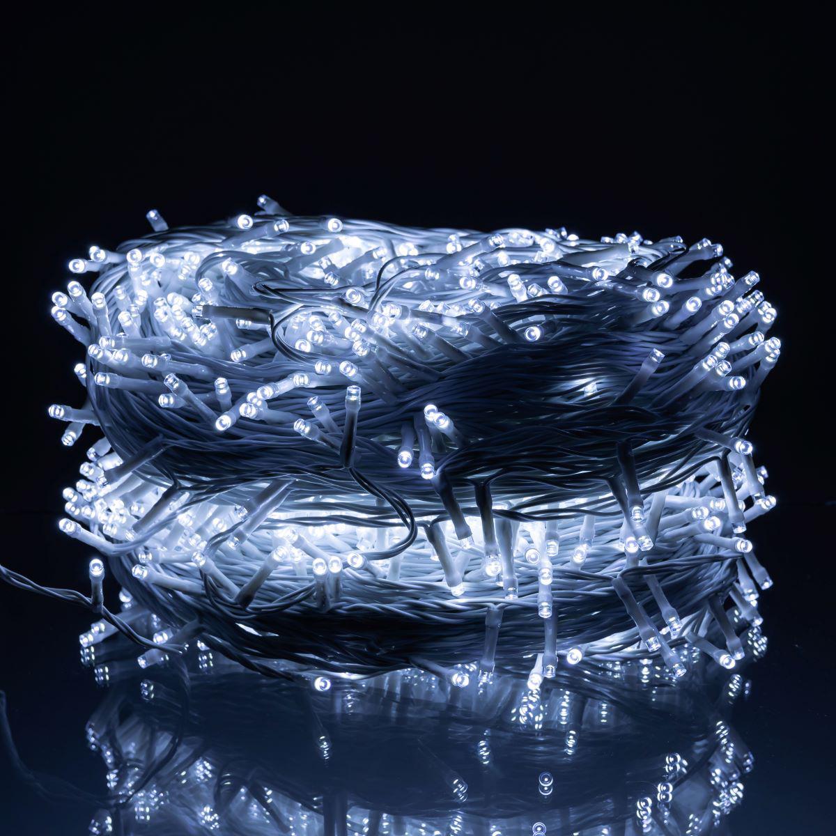 белая гирлянда 1000 LED крупный план — белый кабель, 8 режимов, светодиоды