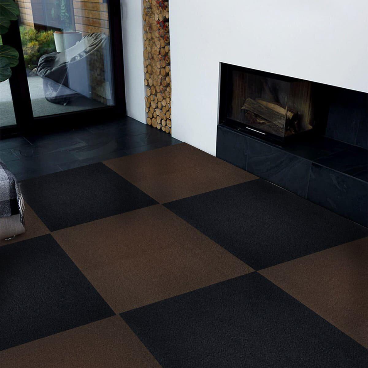 Ковролиновая плитка в интерьере: укладка тёмно-коричневых модулей 600х600 для пола — плитка ковровая для пола 4,5 мм
