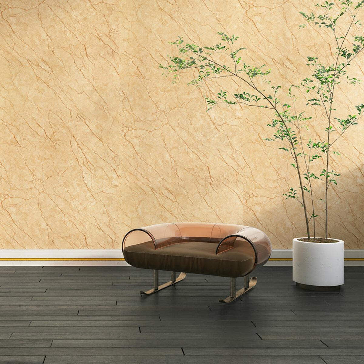 Плинтус самоклеящийся белый с золотой полосой в интерьере, плинтус 70х2300 мм