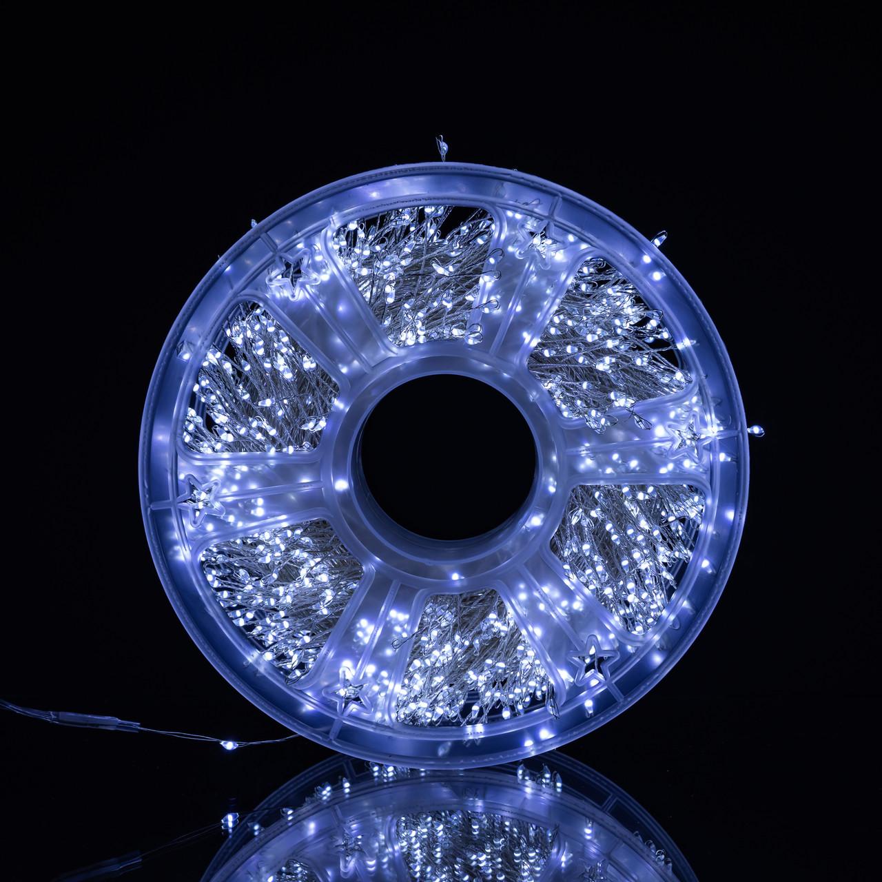 гирлянда для большой ёлки 1500 LED в интерьере — тёплый белый свет, 50 м