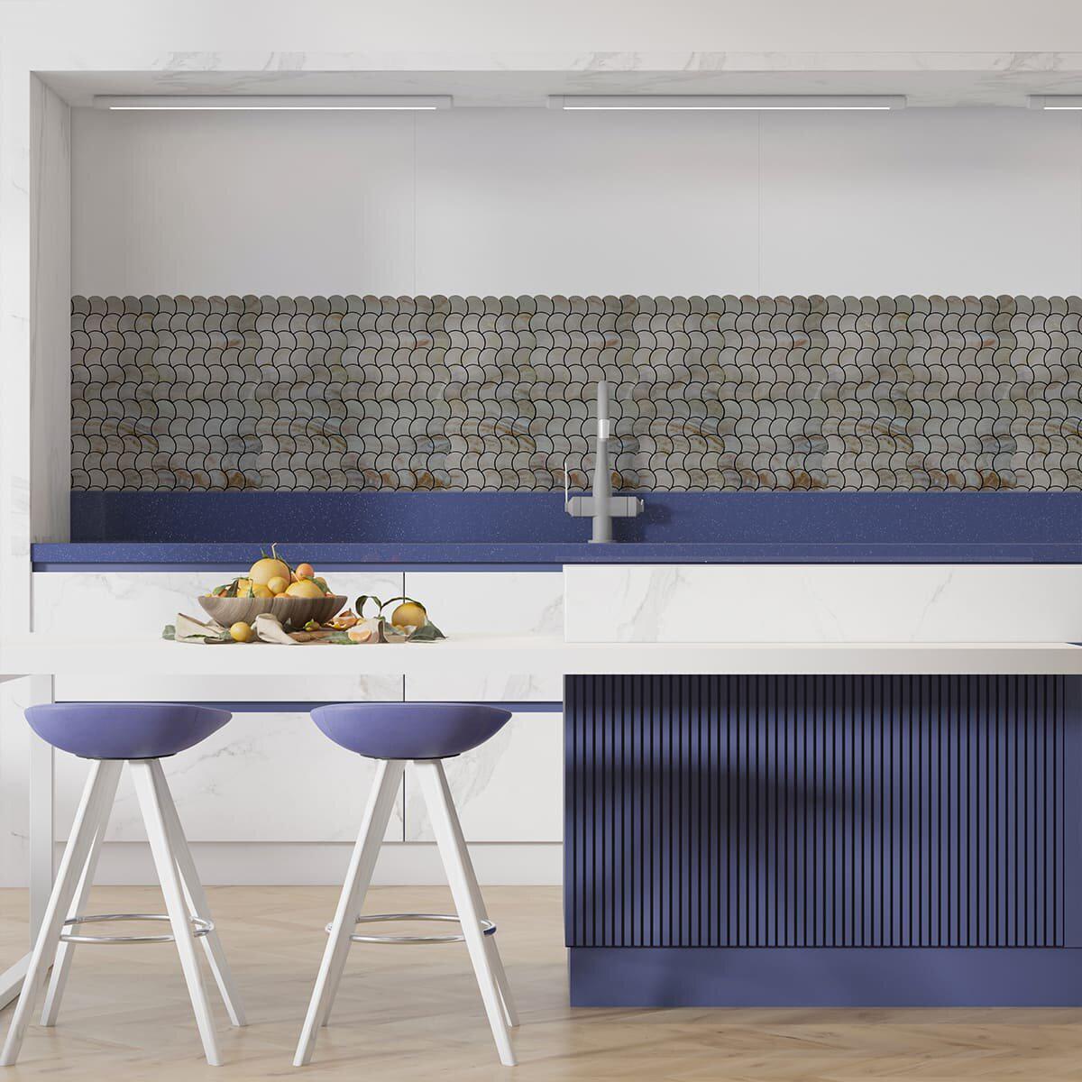 Интерьер: самоклеящаяся PET плитка 30x30 см в ванной и кухне, мозаичная плитка для кухни и ванной