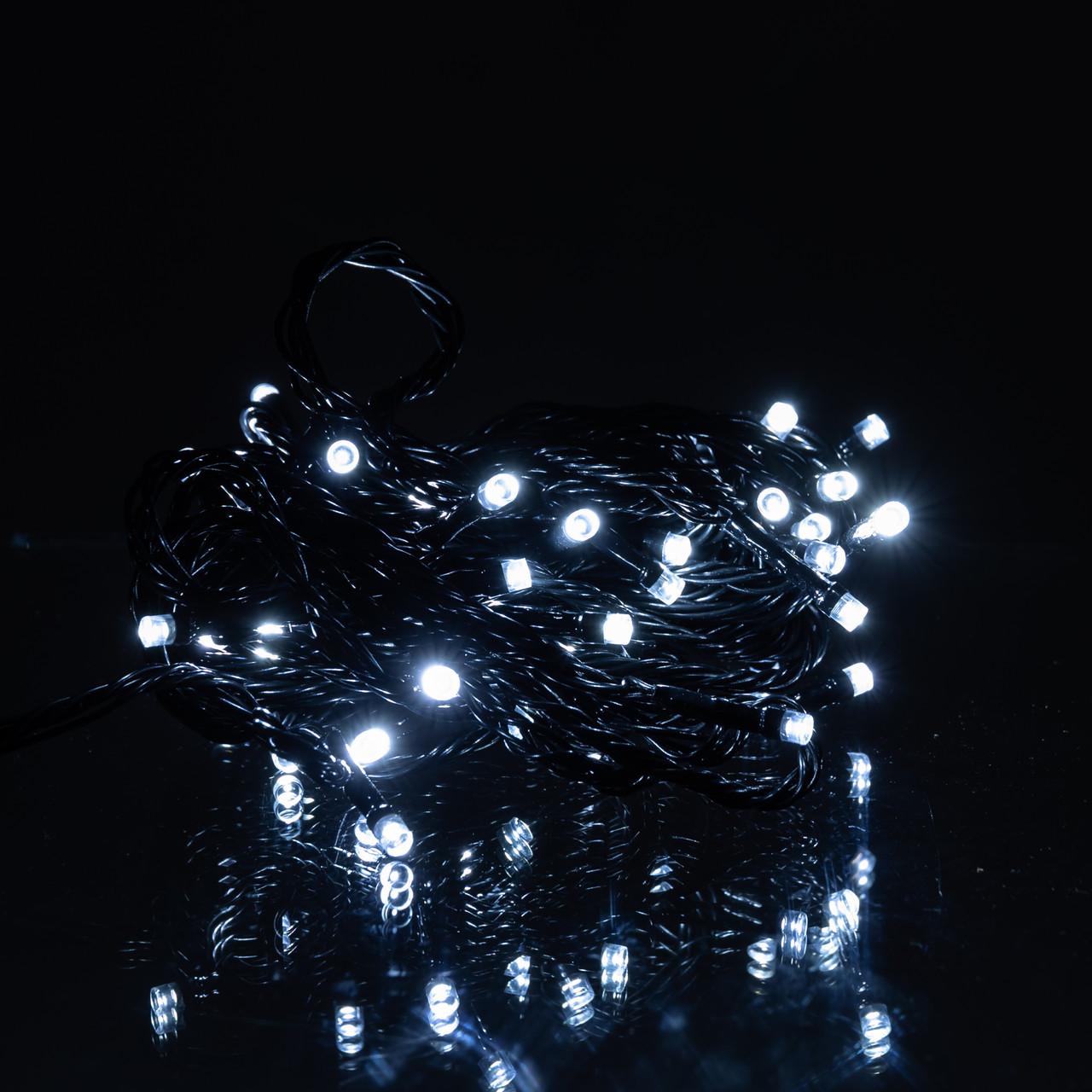 комнатная светодиодная гирлянда нить 6 м на чёрном проводе белое свечение — декор спальни