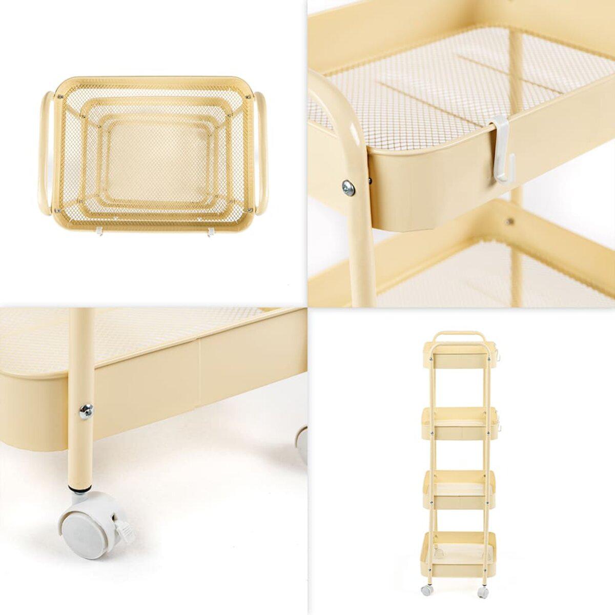 Мобільна етажерка на колесах у кухні з продуктами та додатковими гачками