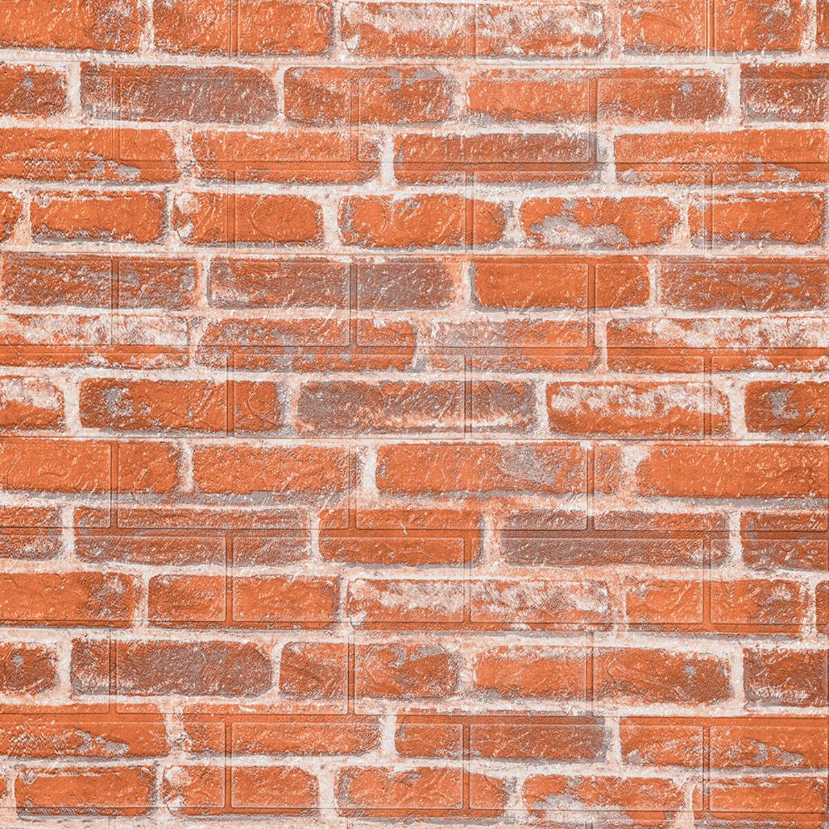 Крупный план фактуры рыжего кирпича на самоклеящейся 3D панели из вспененного полипропилена