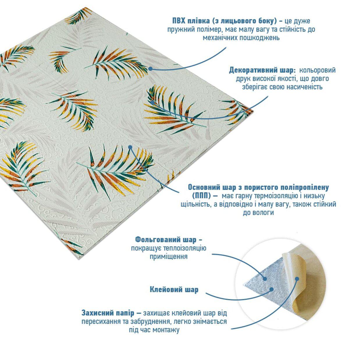 Строение слоя панели: ПВХ пленка, декоративный слой, пористый полипропилен — панели из вспененного полипропилена для стен