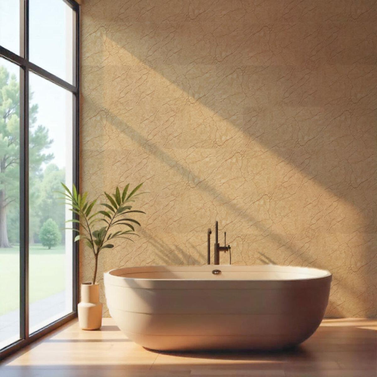 плитка PET 600x300mm в ванной — водостойкая настенная панель имитация камня, быстрая установка