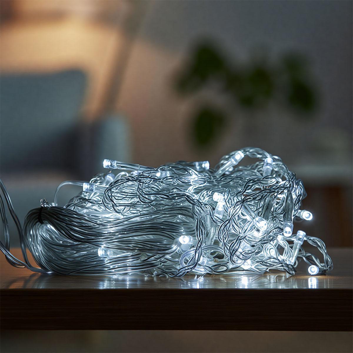 светодиодная гирлянда штора на столе, белое свечение 64 LED, интерьерное применение