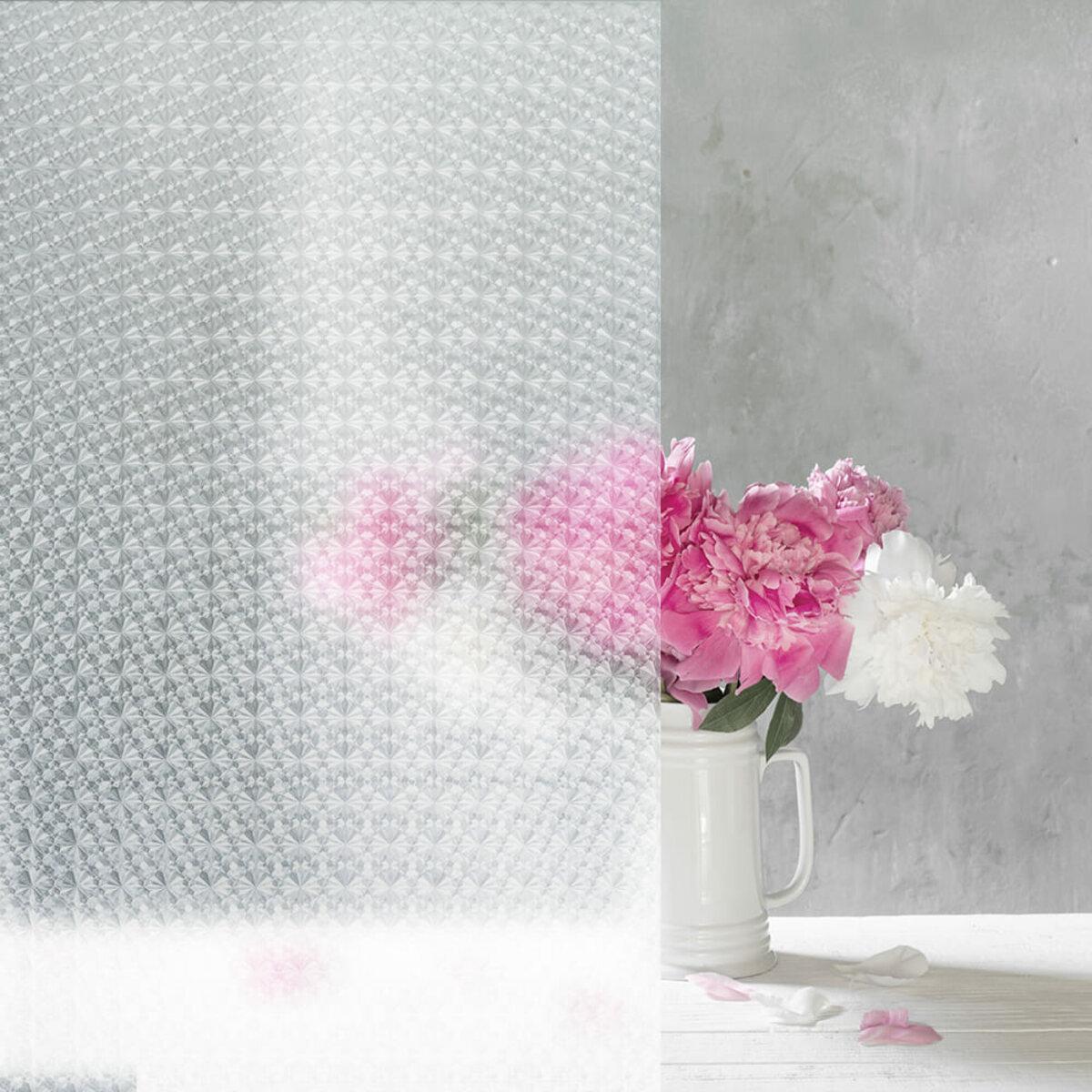 призматическая матовая оконная пленка на стекле с цветами — пленка для приватности и защиты от УФ