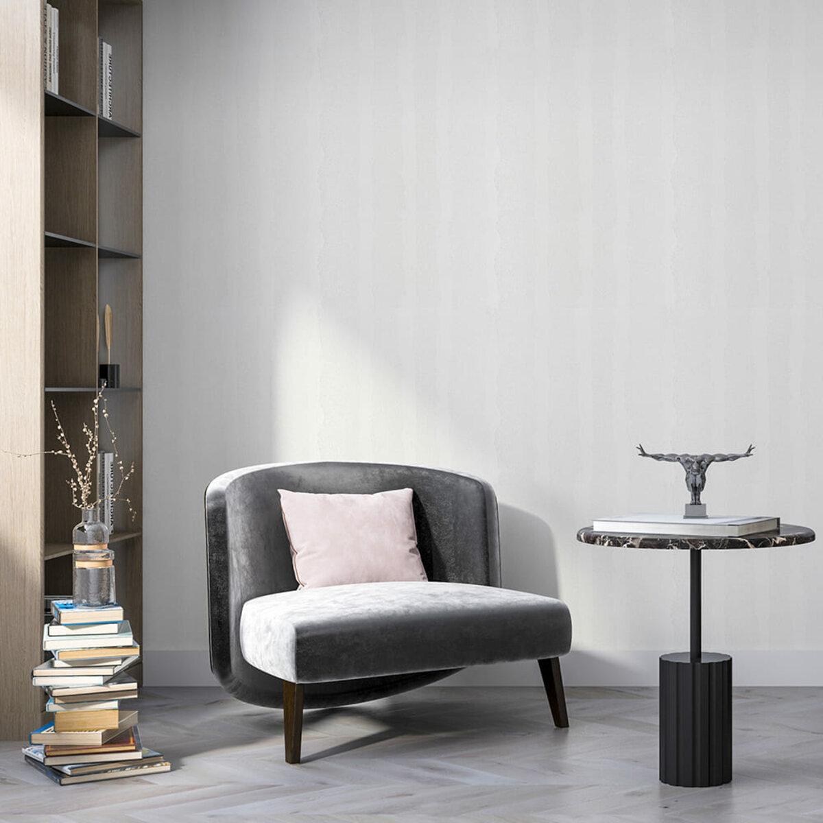 Сіра самоклеюча гнучка штукатурка у сучасному інтер’єрі вітальні