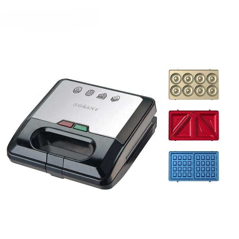 Мультипекар Sokany 3 в 1 з трьома змінними панелями для вафель, пончиків і сендвічів