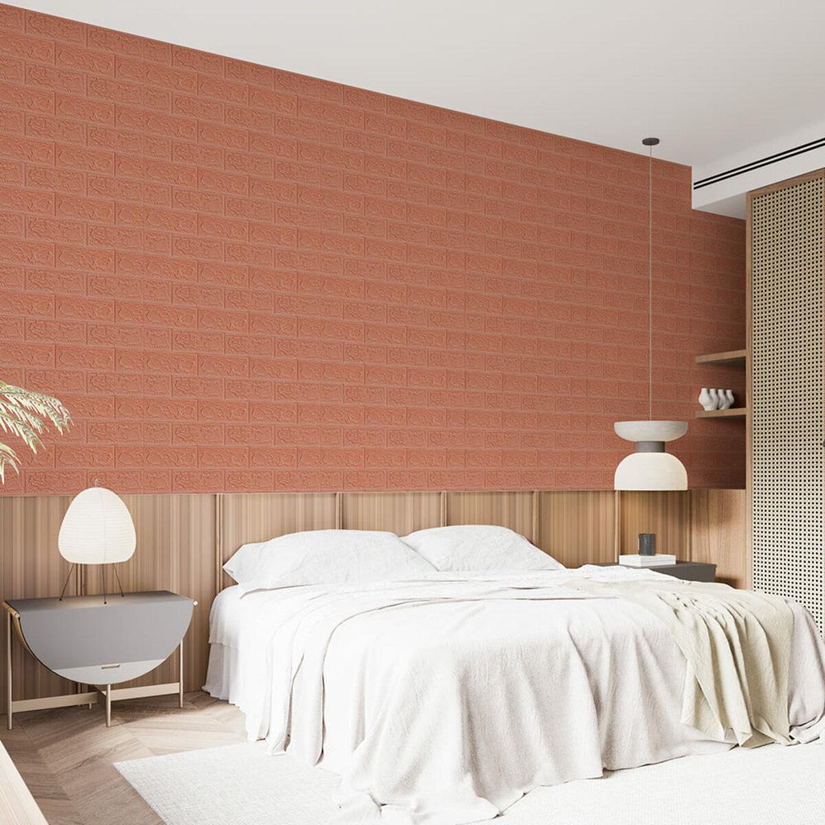 Рулонная самоклеящаяся 3D панель Пудра в интерьере — панели для стен под кирпич, ширина 700 мм