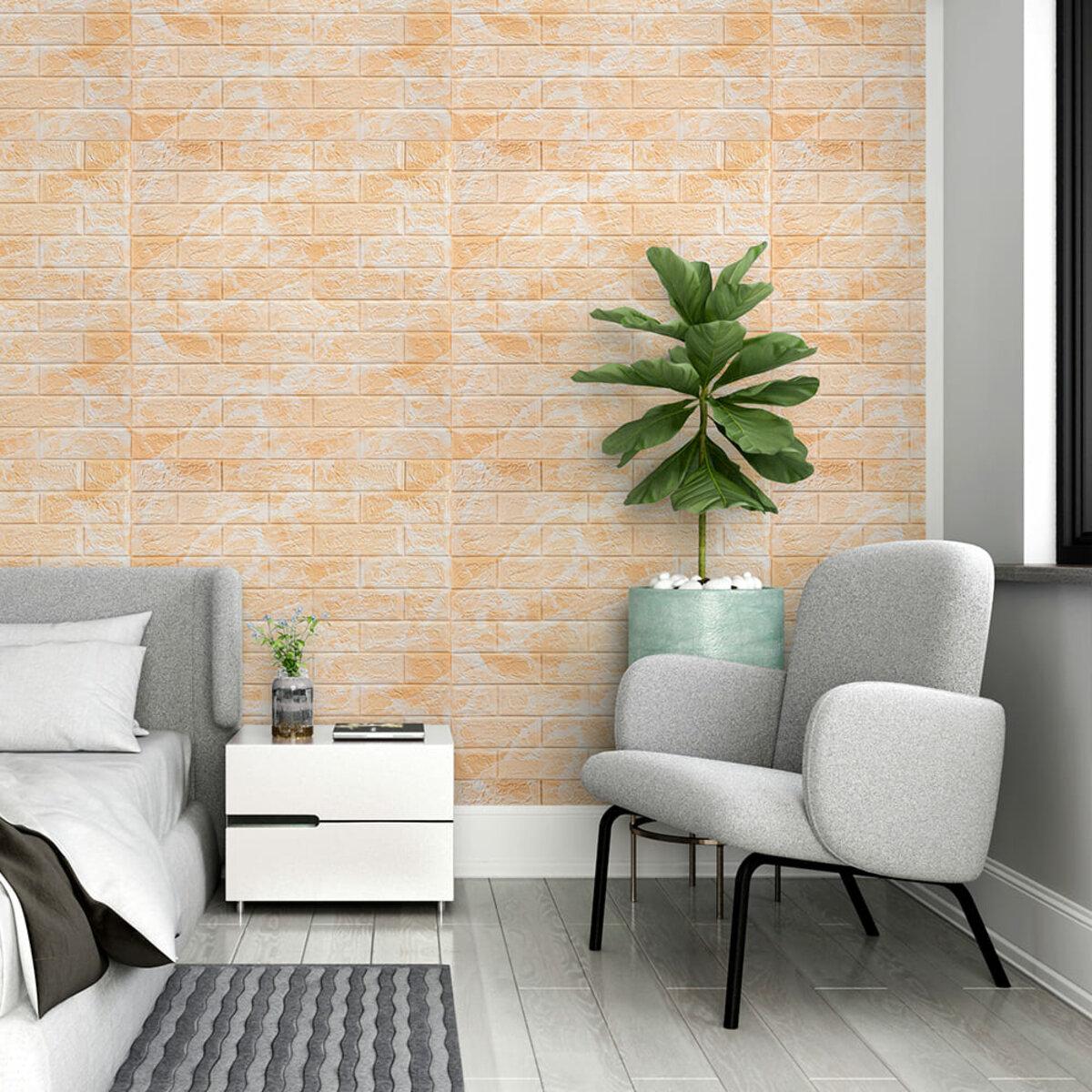 3D панели самоклейка мрамор жёлтый в интерьере, панель 700x770x3 мм