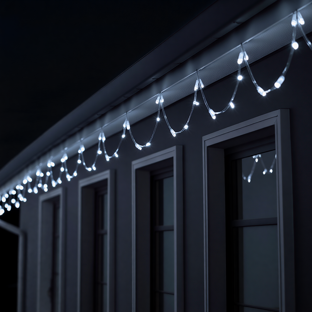 нить для окон и фасада с белым свечением 180 LED монтаж на карнизе