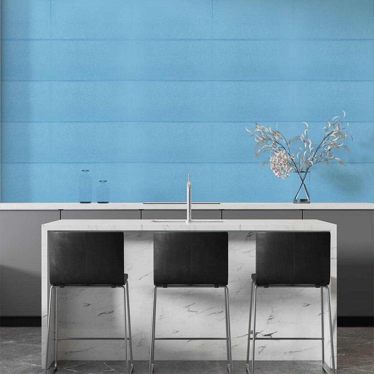 Самоклеящаяся 3D панель голубые блоки 700х600 мм в интерьере кухни — декоративные 3D панели на самоклеящейся основе