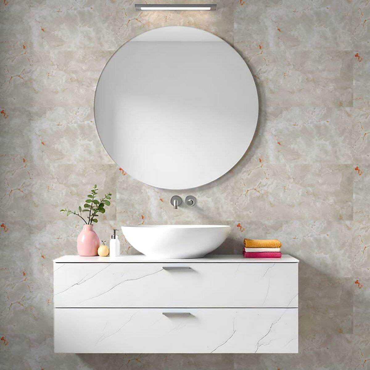 Интерьер ванная с самоклеящейся стеновой PET плиткой 600х300 влагостойкая имитация камня