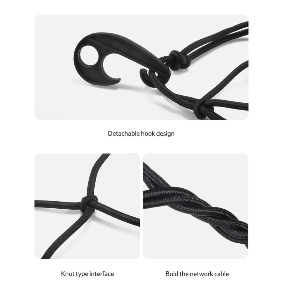 крупный план крючка и шнура — эластичная багажная сеть для тележки