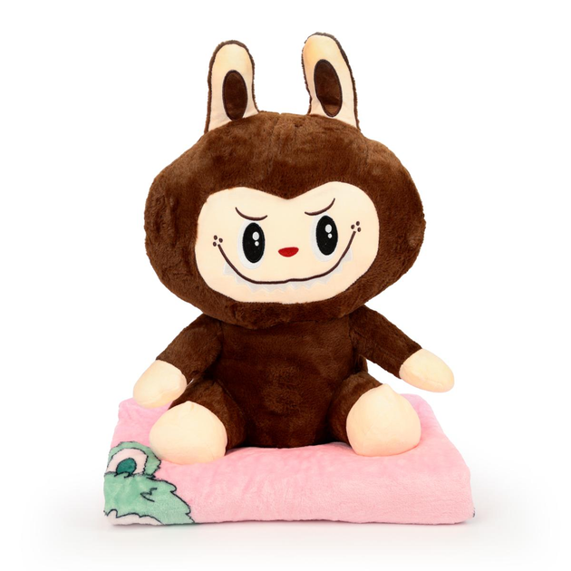 плюшевый плед-игрушка 3 в 1 Labubu подушка-плед 50 см коричневый