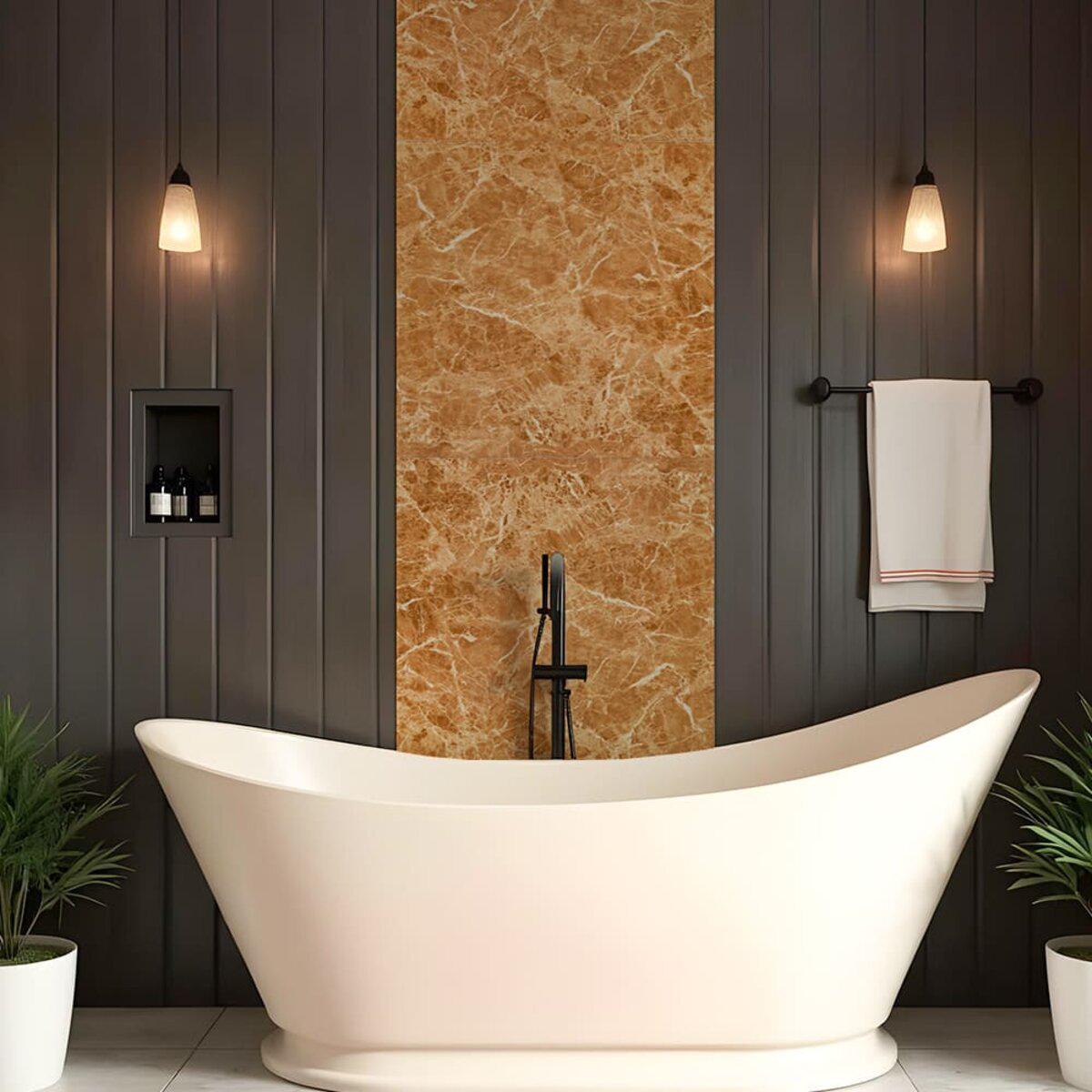 Панели ПВХ 600х600 для стен — декоративная панель кремовый мрамор в интерьере ванной