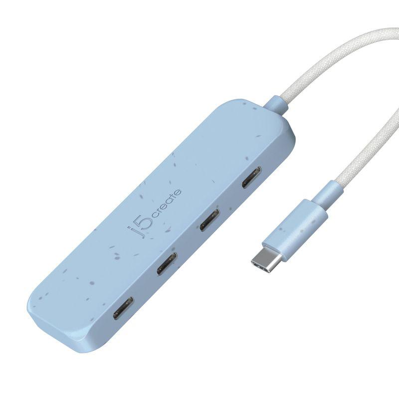 USB-C розгалужувач j5create блакитного кольору з чотирма портами USB-C 3.2