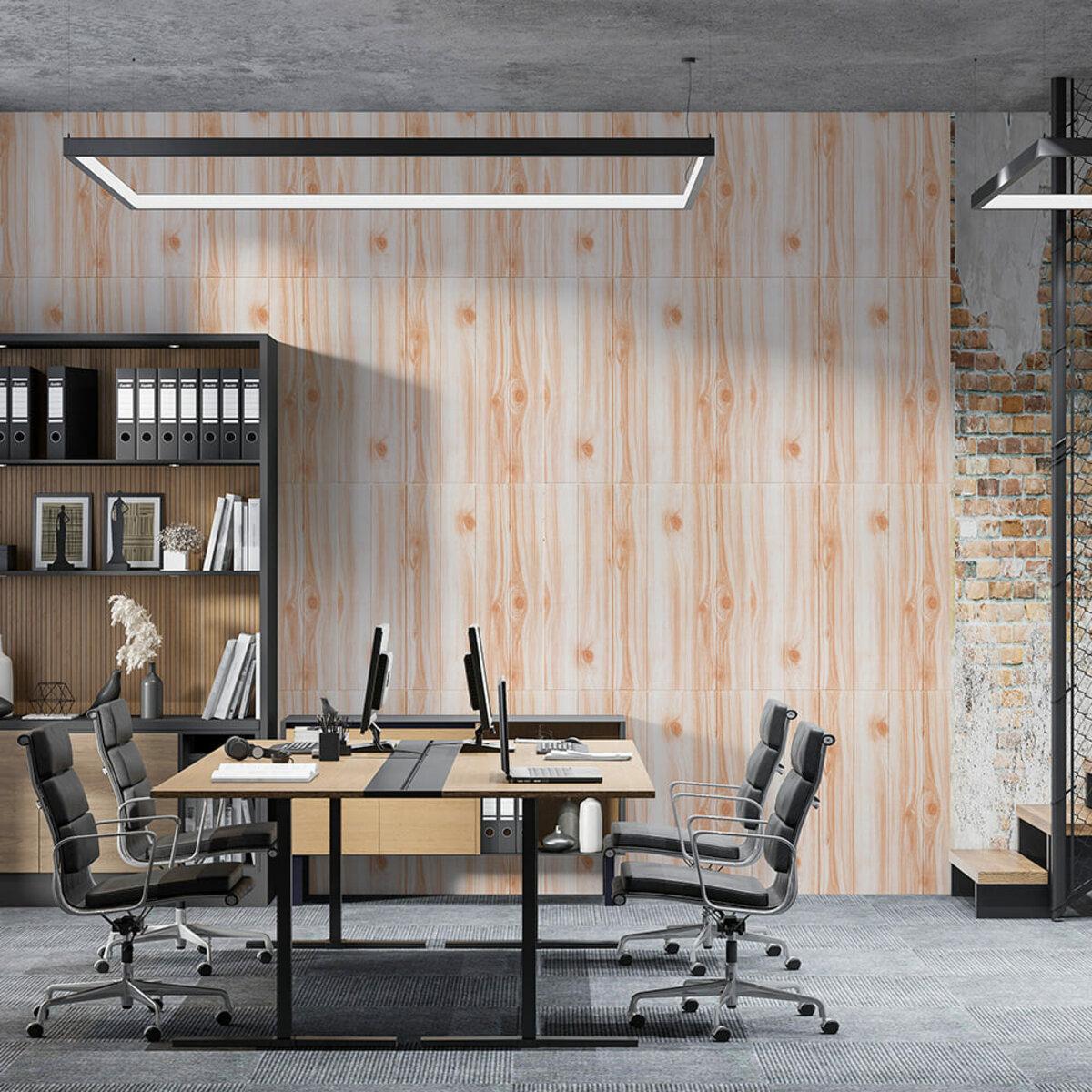 Интерьер с декоративными самоклеящимися 3D панелями карамельное дерево на стене