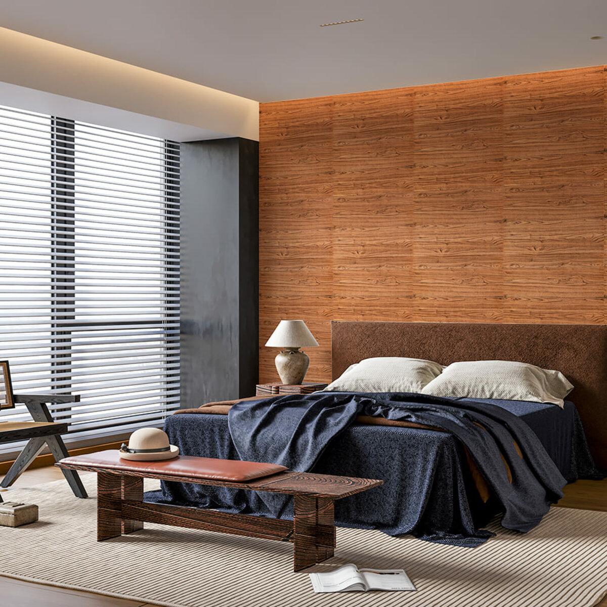 Интерьер с самоклеящейся 3D панелью под дерево — рулонная декоративная панель 19.6 м для стен