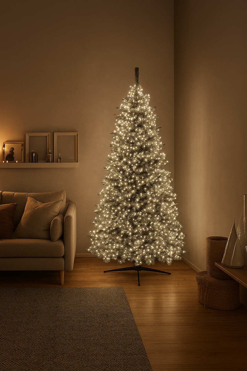 Гирлянда хвойная лапа 100 м — плотное тёплое белое мерцание для ёлки в интерьере