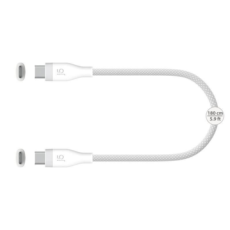 Білий плетений кабель USB-C на USB-C j5create довжиною 1,8 м для заряджання PD 60 Вт