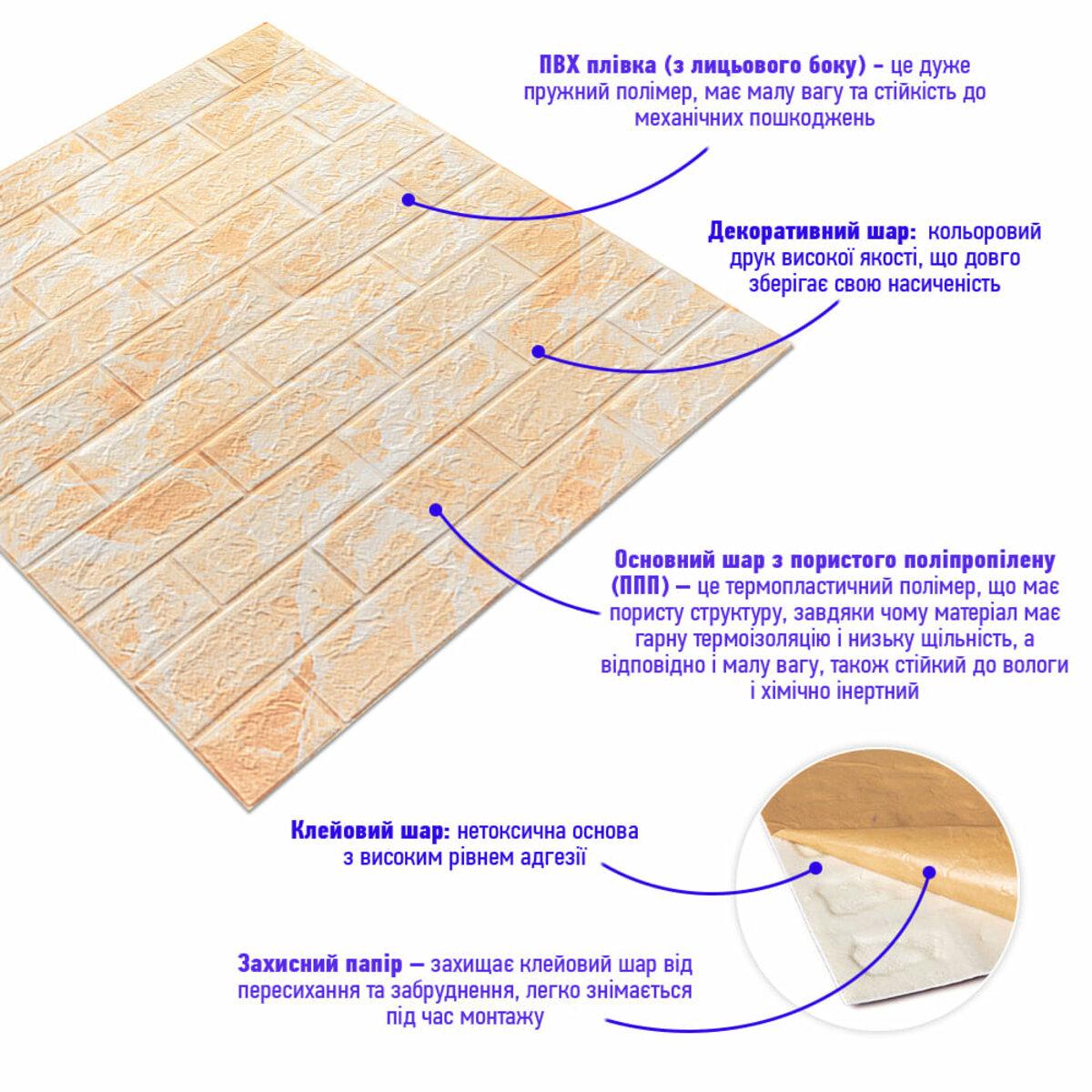 самоклеящаяся 3D панель под кирпич структура слоев вспененный полипропилен