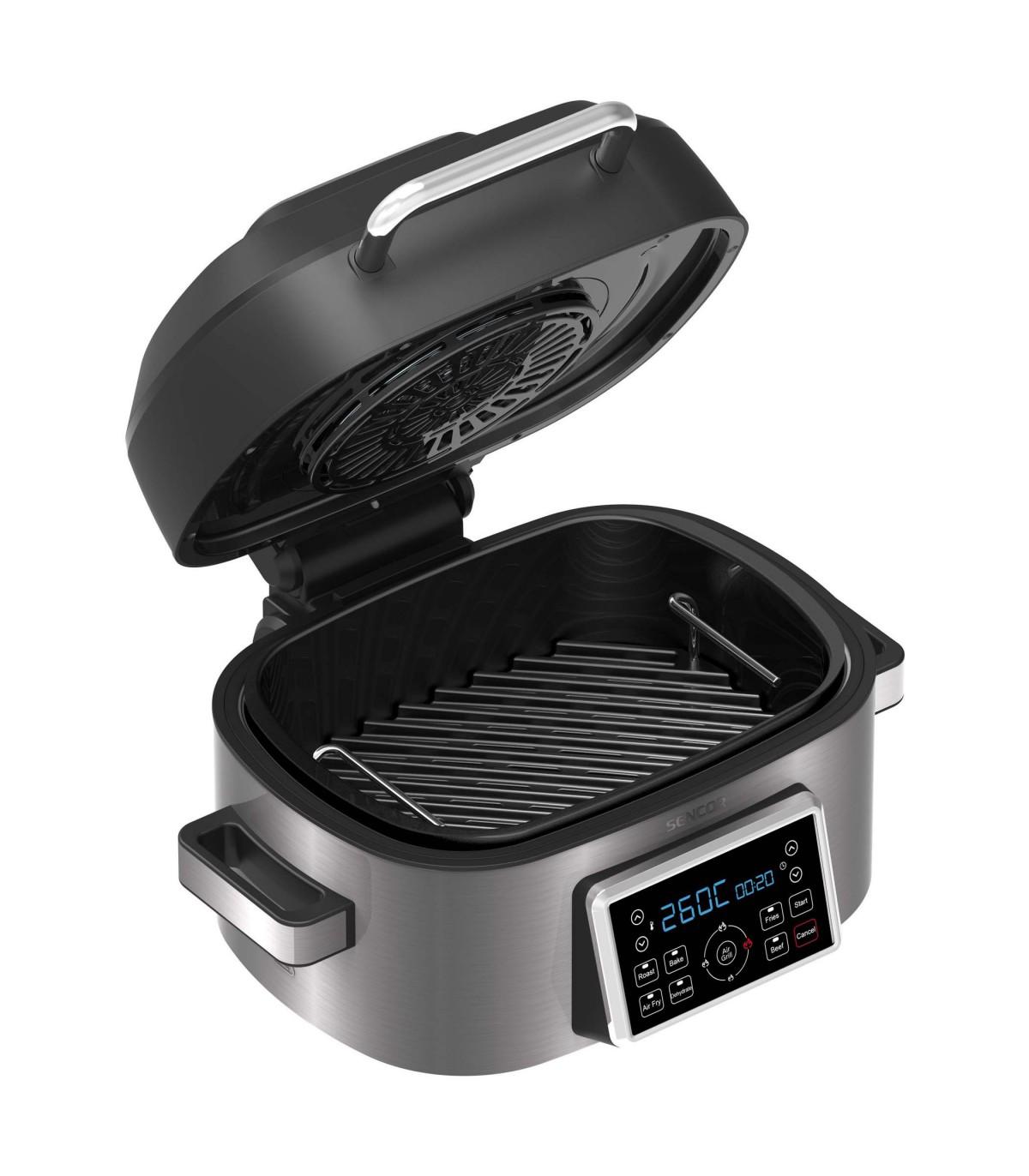 Вид внутри мультипечи Sencor Vita — чаша 6 л с решеткой-гриль и корзиной для жарки, мультипечь для здорового жарения