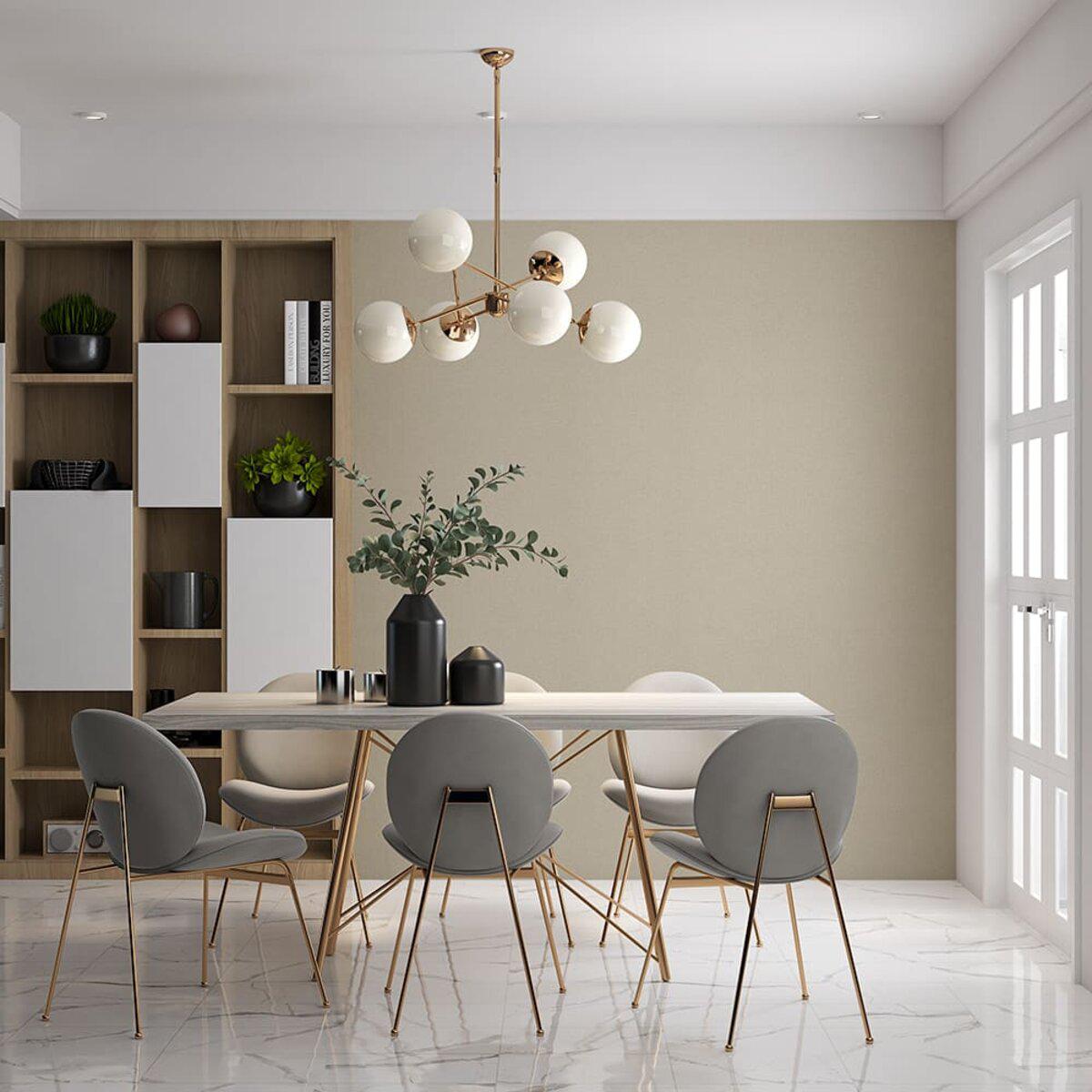 Интерьер с рулонной виниловой плиткой бежевый холст 600x3000 мм — виниловая плитка рулонная для стен