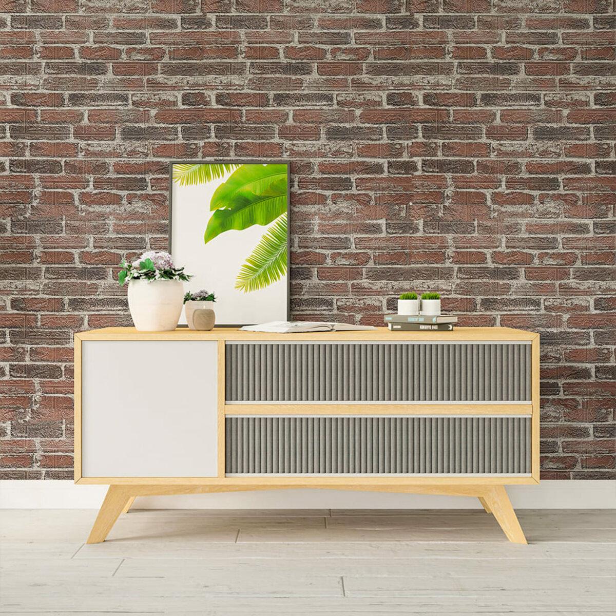 Интерьер с самоклеящейся 3D панелью рулон 3080x700 красный кирпич, панели в рулоне для стен