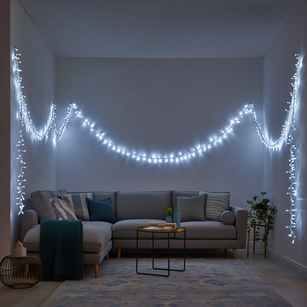 Гирлянда нить белого света 16 м в интерьере — светодиодная гирлянда для интерьера 160 LED